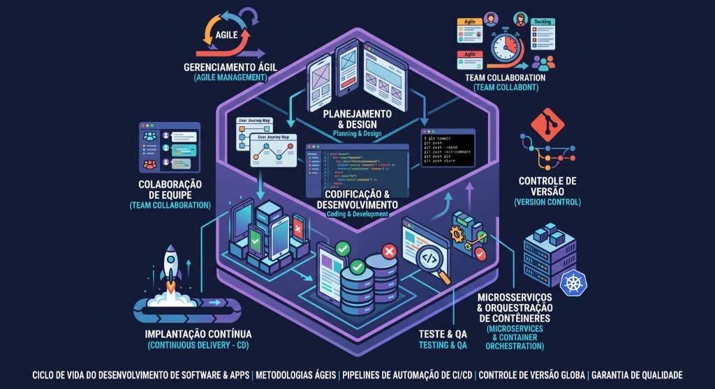Ciclo de desenvolvimento — código, versionamento, testes e entrega contínua